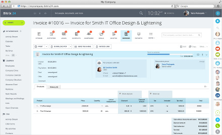 Invoices inside the CRM